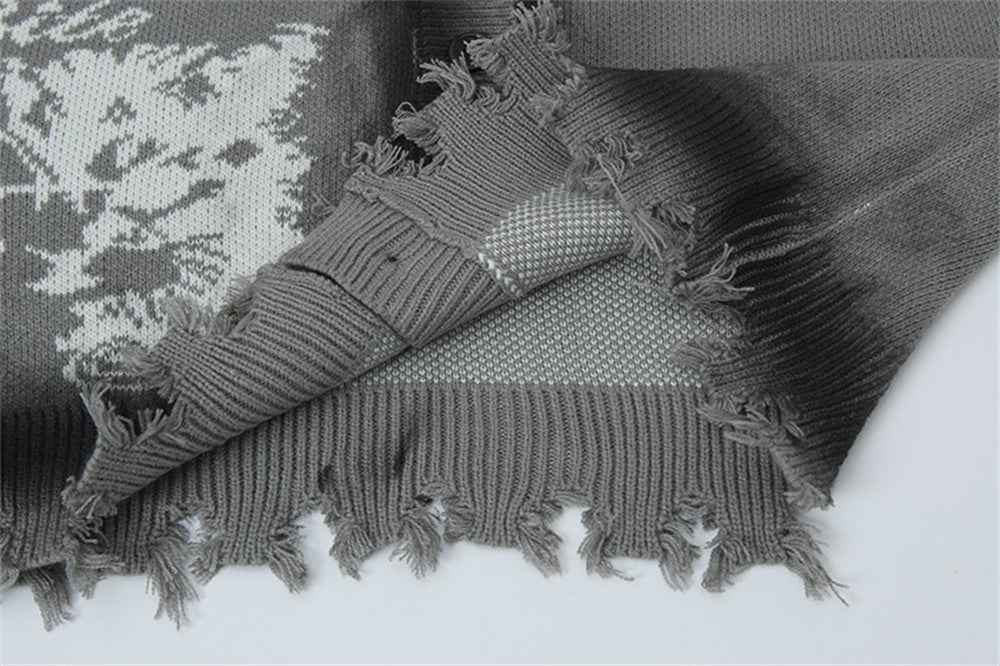 Punk Cross Destroyed Loose Knit Cardigan