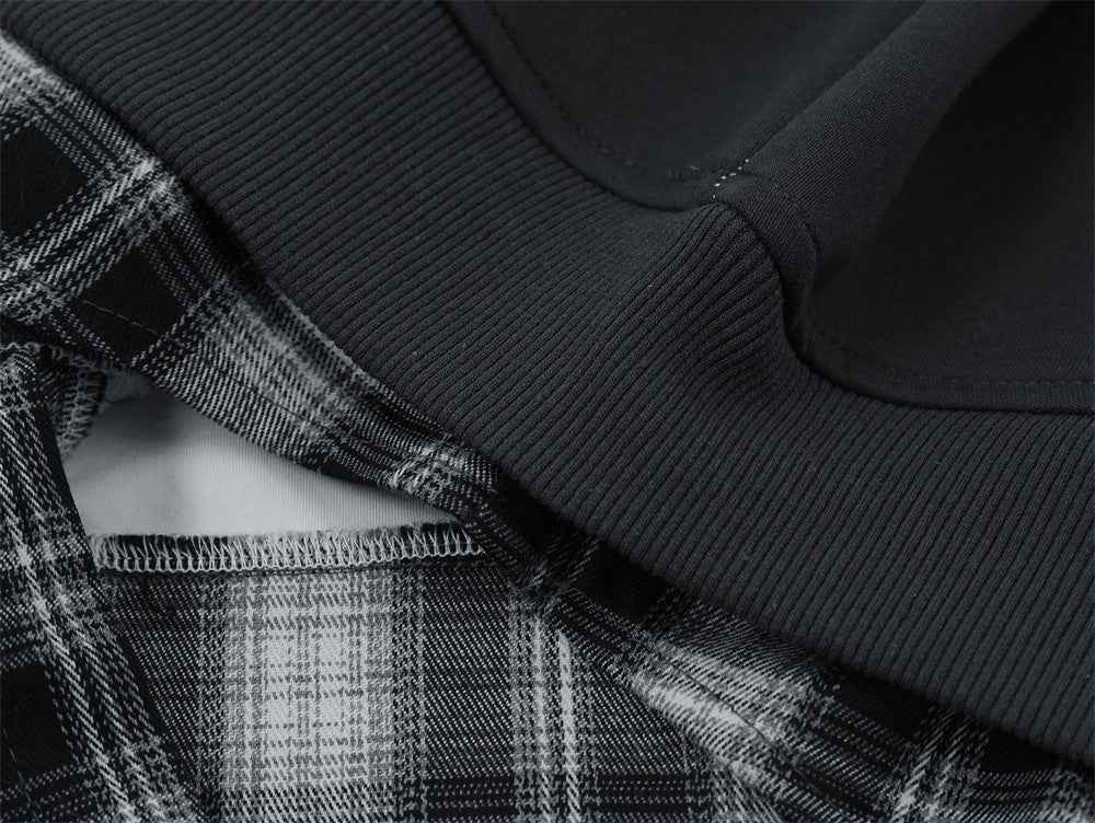 Stylish Streetwear Plaid Fake Two Piece Patchwork Hoodie