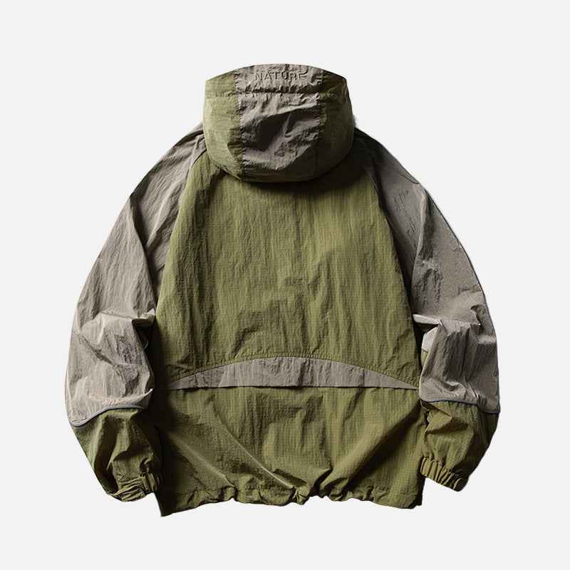 Waterproof Color Block Outdoor Hooded Winbreaker Jacket