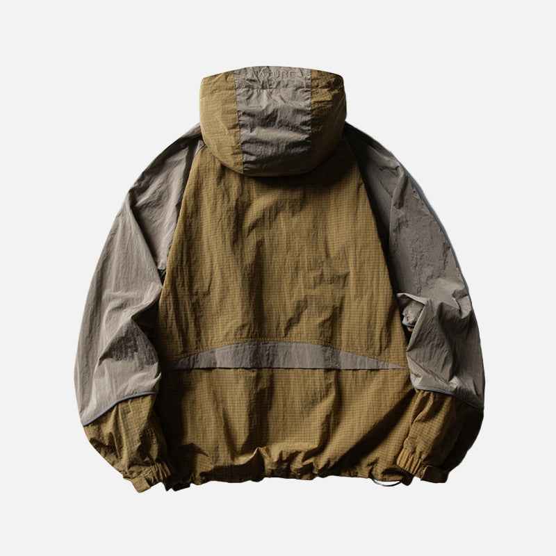 Waterproof Color Block Outdoor Hooded Winbreaker Jacket