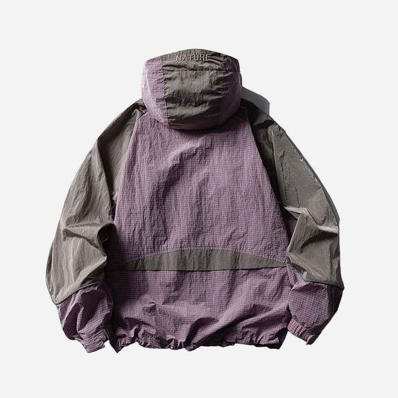 Waterproof Color Block Outdoor Hooded Winbreaker Jacket