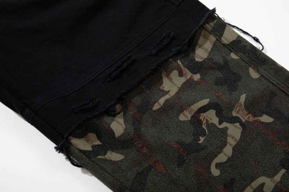 Unique Camouflage Patchwork Color Block Denim Jeans