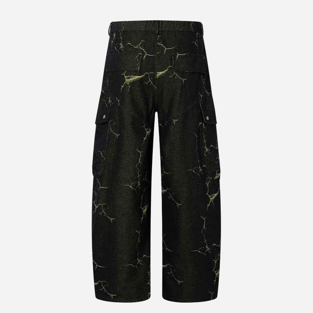 Lightning Cracked Pocket Workwear Wide Leg Jeans