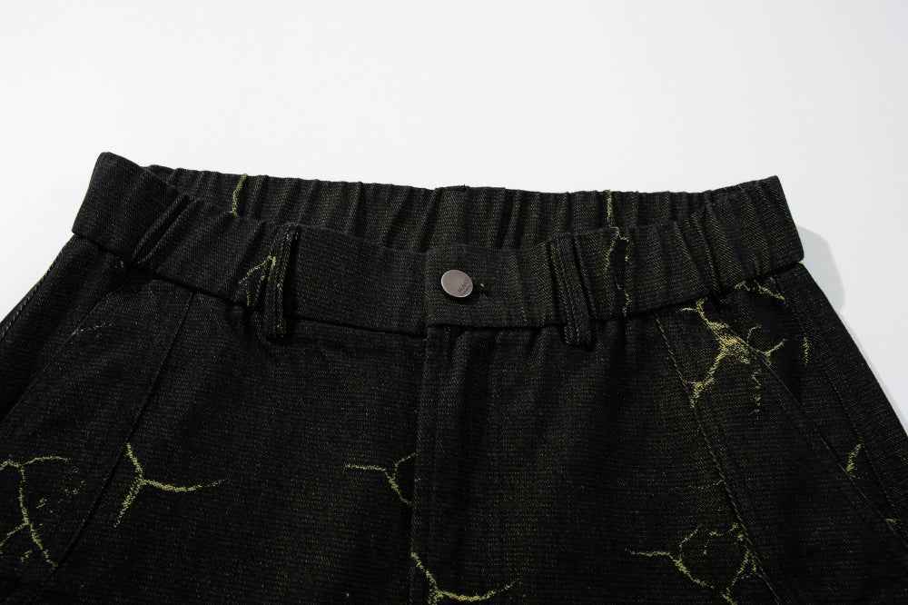 Lightning Cracked Pocket Workwear Wide Leg Jeans