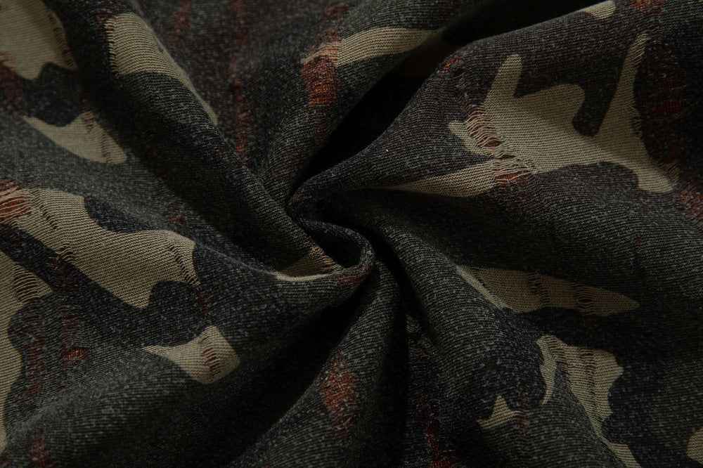 Unique Camouflage Patchwork Color Block Denim Jeans