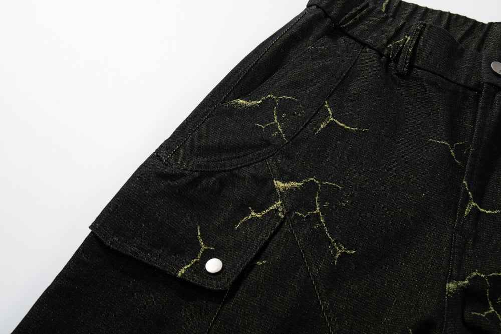 Lightning Cracked Pocket Workwear Wide Leg Jeans