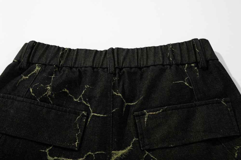 Lightning Cracked Pocket Workwear Wide Leg Jeans