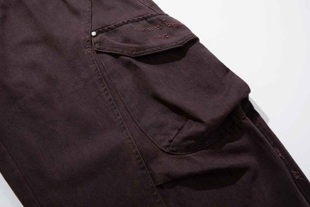 Streetwear Distressed Wide Leg Workwear Cargo Pants