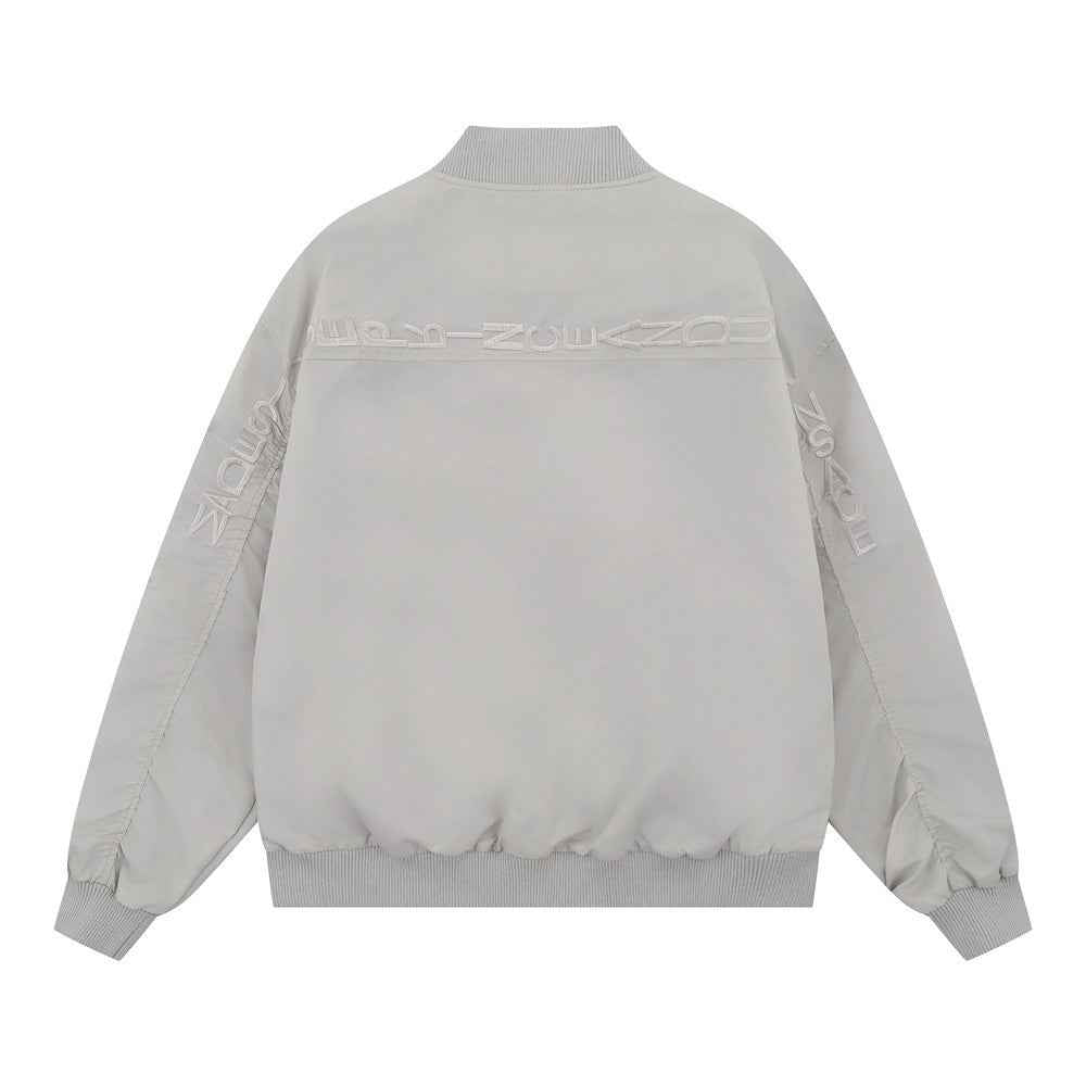 Plush Loose Fit Embroidered Letter Baseball Jacket