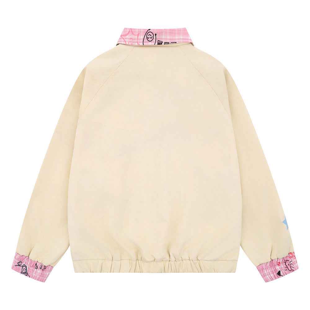 Y2K Cartoon Playful Patchwork Plaid Collar Jacket