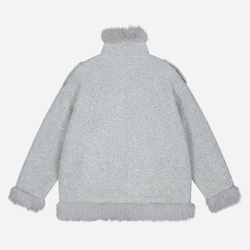 Stylish Tapered Thick High Neck Cotton Fur Jacket