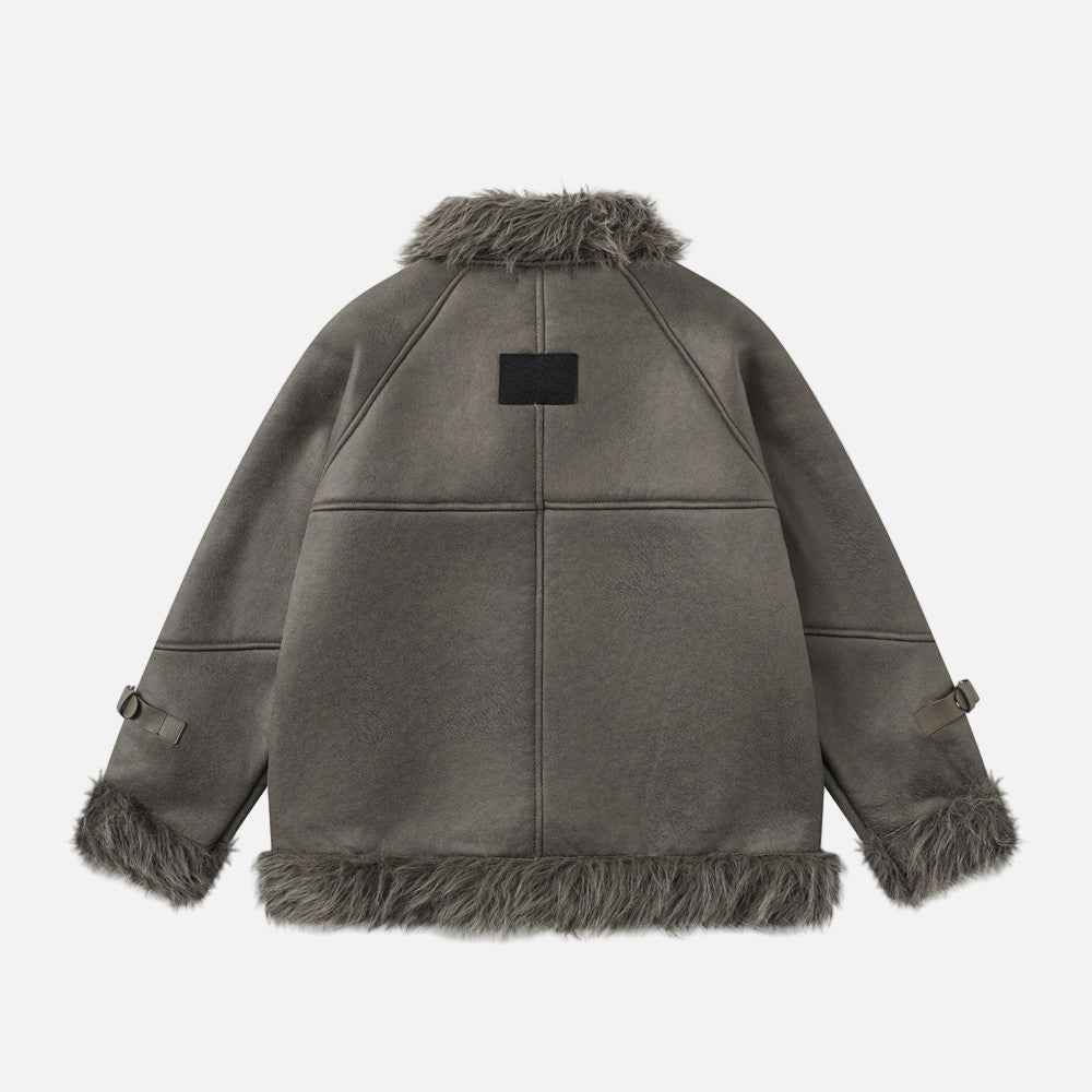 Winter Multi Pocket Thick High Neck Leather Jacket