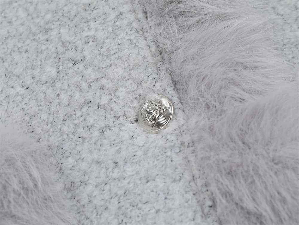 Stylish Tapered Thick High Neck Cotton Fur Jacket