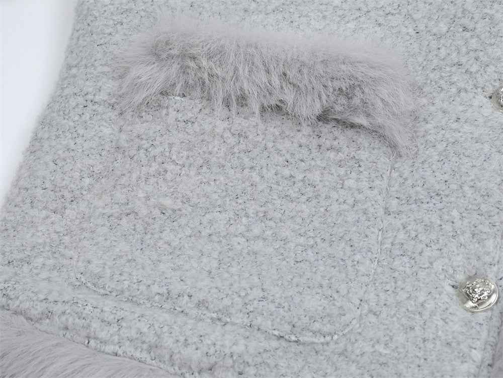 Stylish Tapered Thick High Neck Cotton Fur Jacket