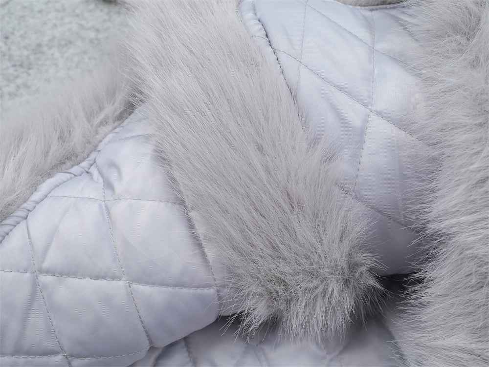 Stylish Tapered Thick High Neck Cotton Fur Jacket
