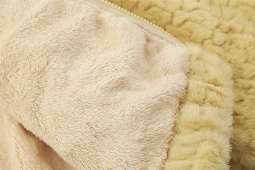 Cozy Cartoon Rabbit Ear Hooded Fur Jacket