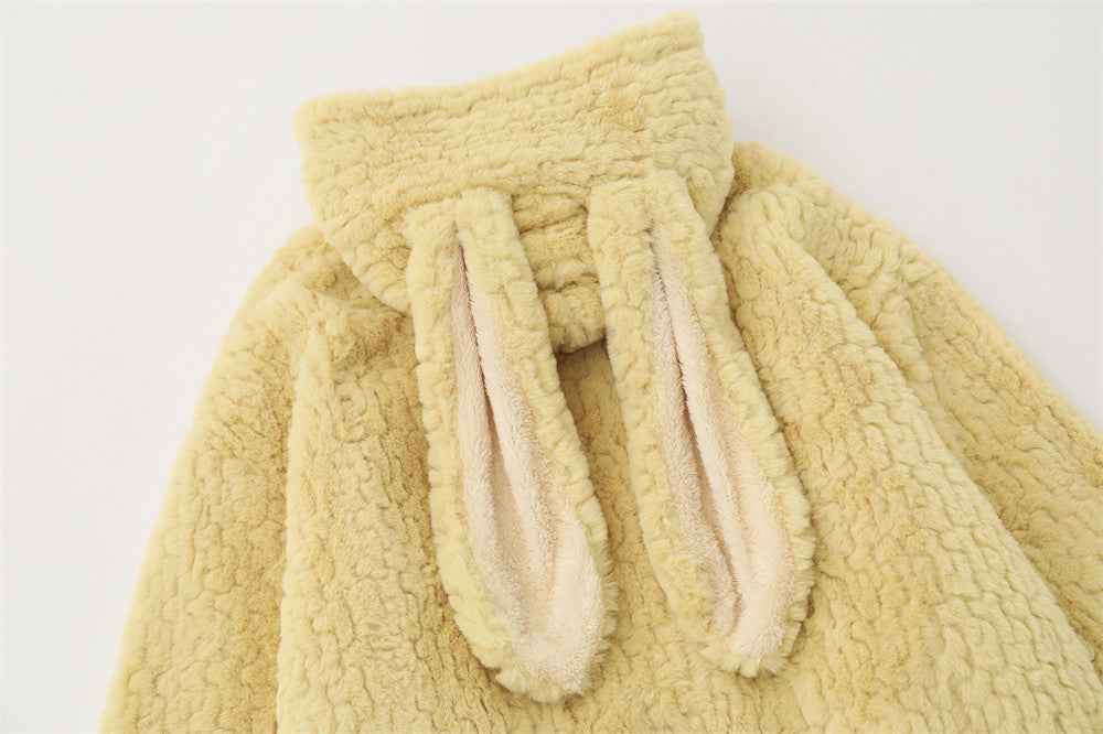 Cozy Cartoon Rabbit Ear Hooded Fur Jacket