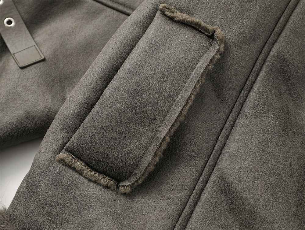 Winter Multi Pocket Thick High Neck Leather Jacket