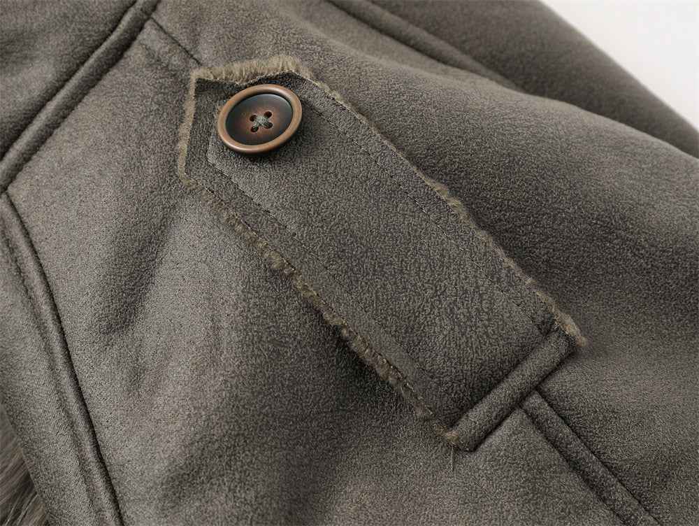 Winter Multi Pocket Thick High Neck Leather Jacket
