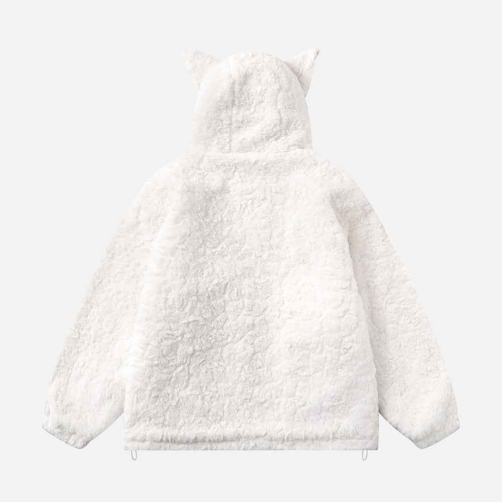 Y2K Cozy Cat Ear Hooded Fleece Furry Jacket