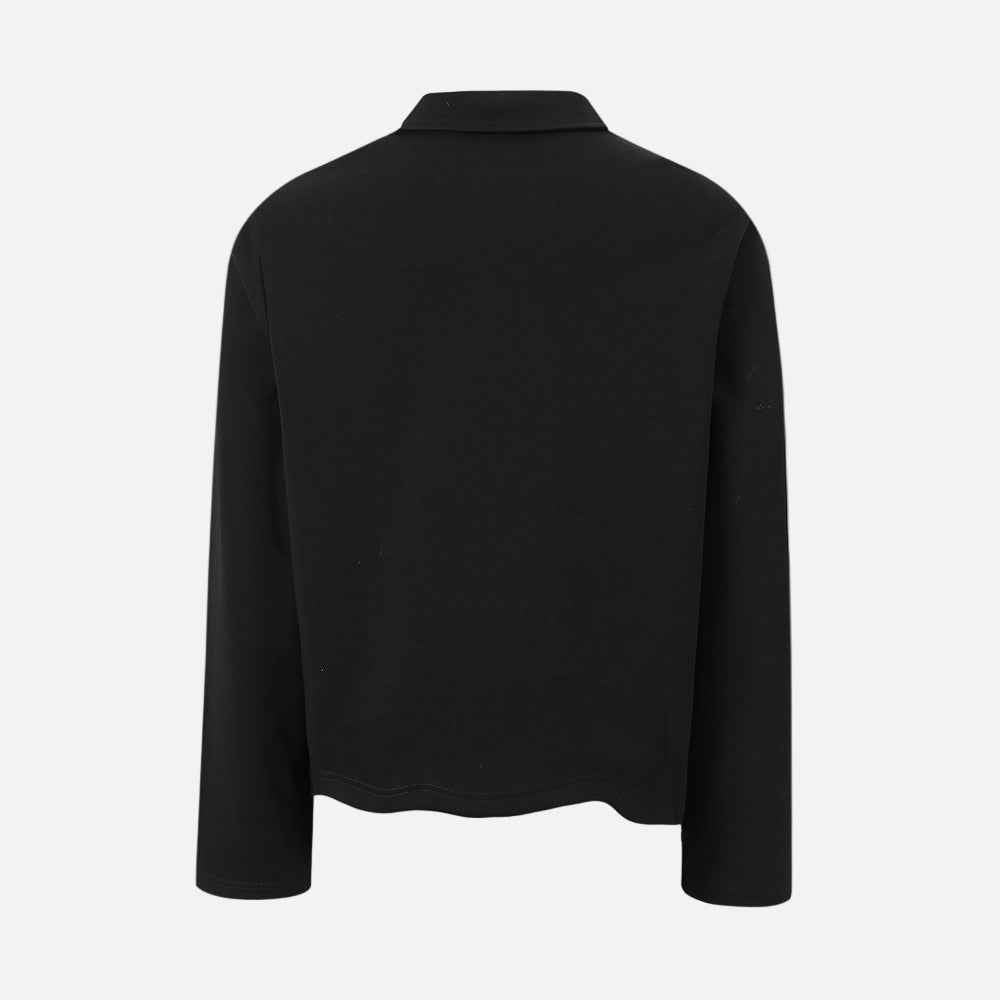 Retro Stylish Badge Print Long Sleeve Polo T-Shirt