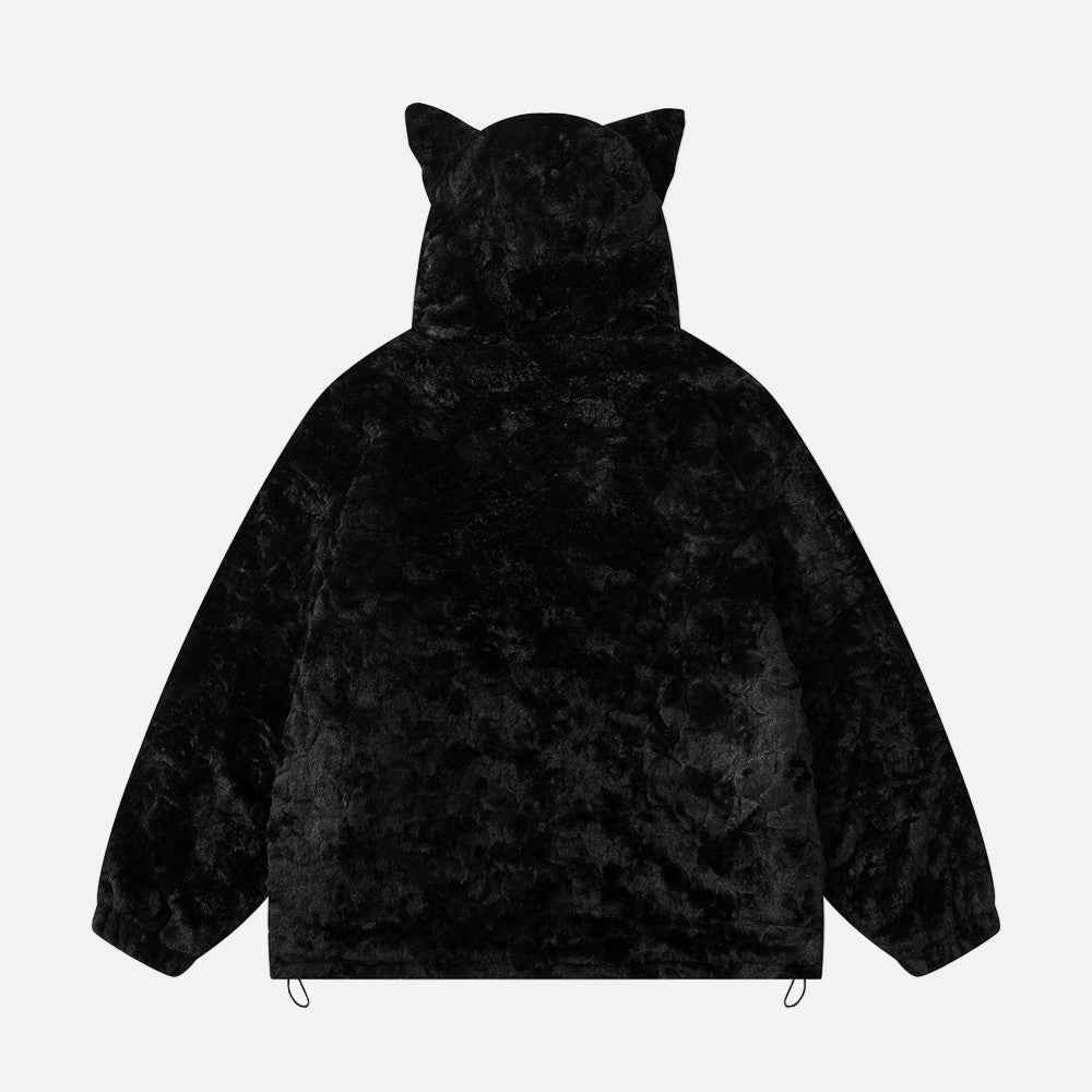 Y2K Cozy Cat Ear Hooded Fleece Furry Jacket
