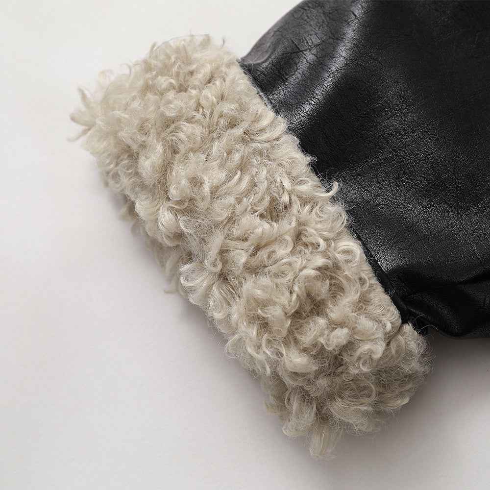 Winter Thick Warm Stand Furry Collar Leather Jacket