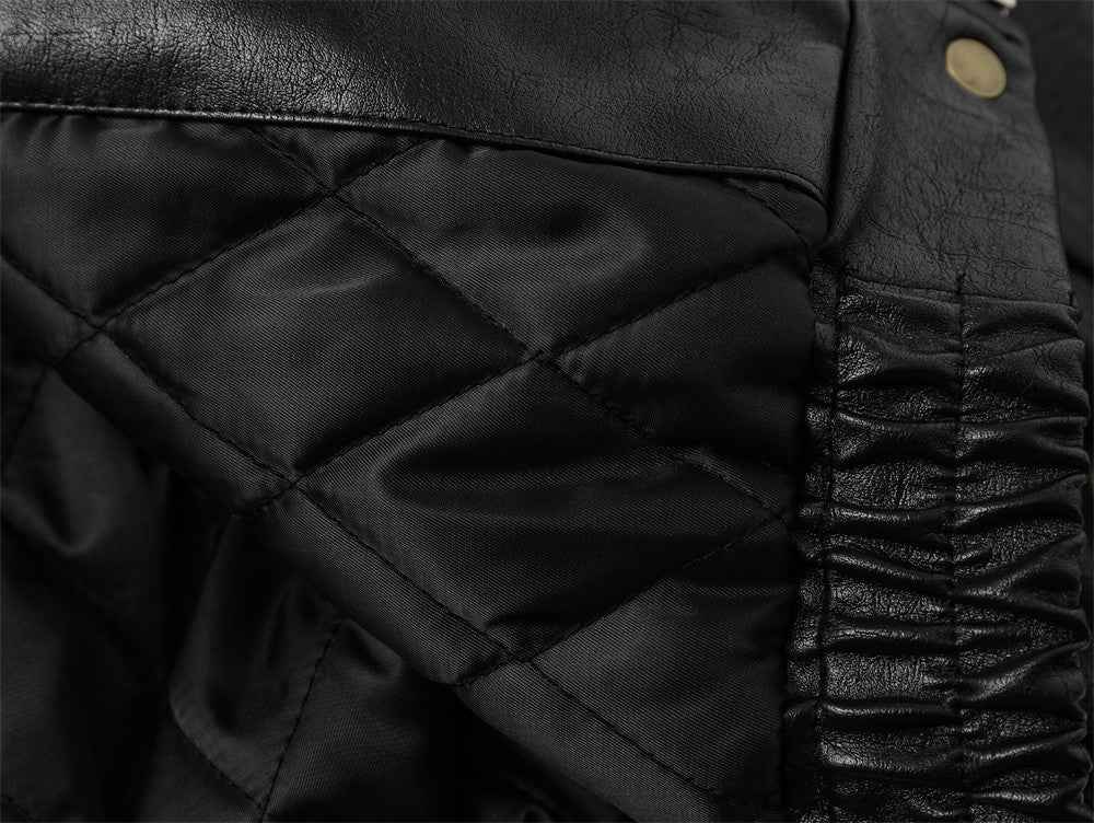 Winter Thick Warm Stand Furry Collar Leather Jacket