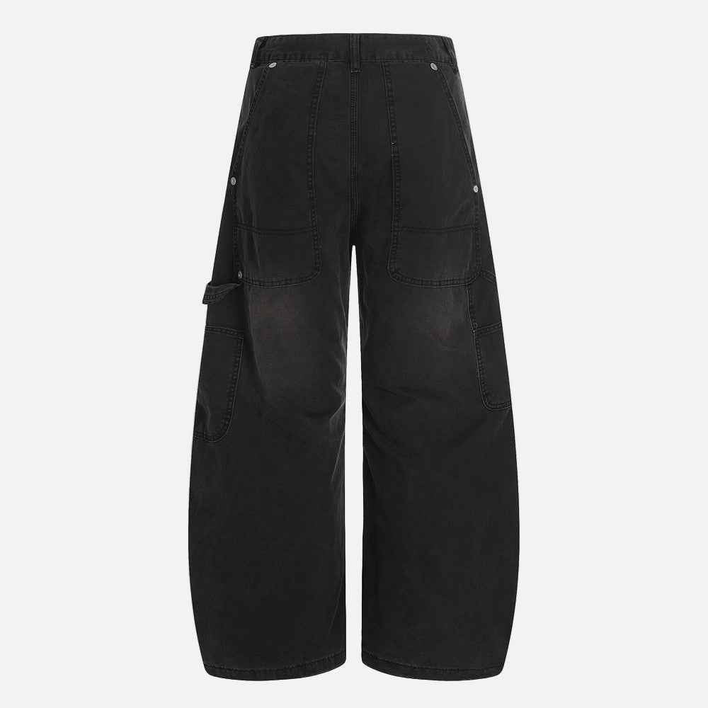 Vintage Distressed Workwear Wide-Leg Cargo Jeans