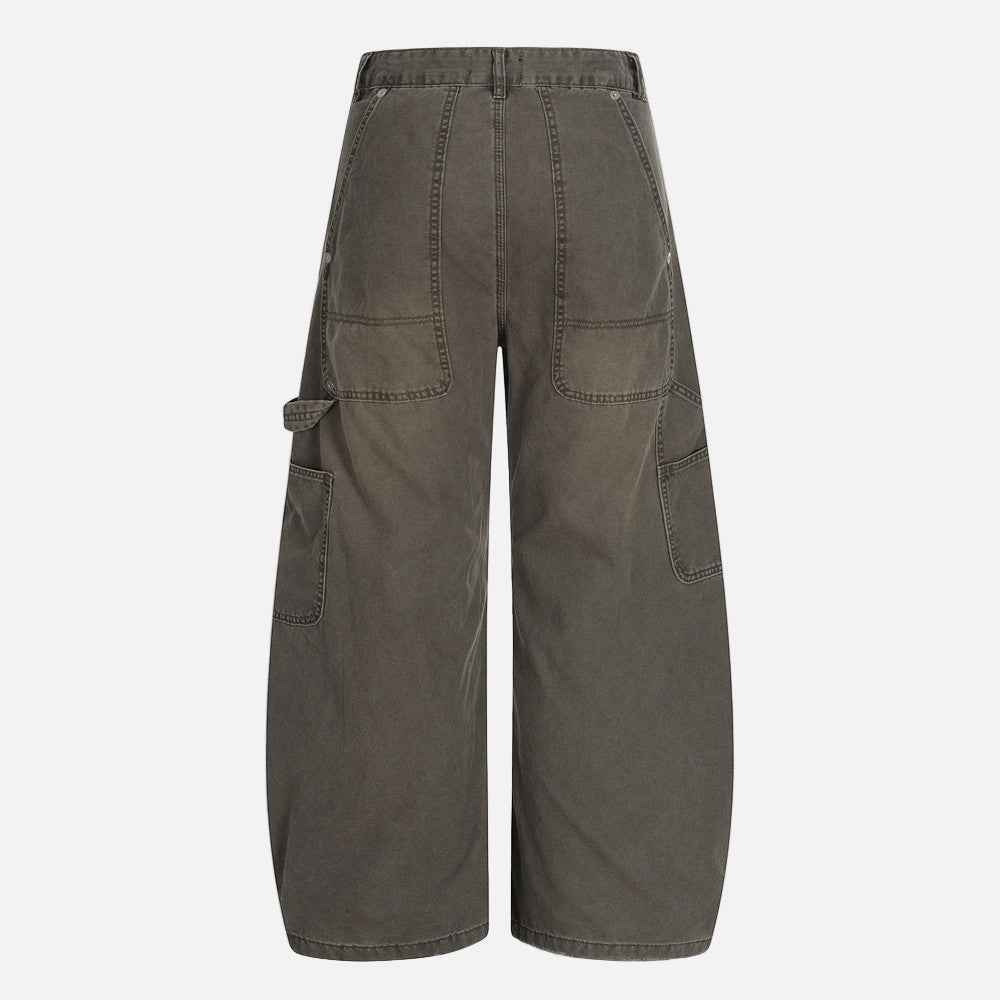 Vintage Distressed Workwear Wide-Leg Cargo Jeans