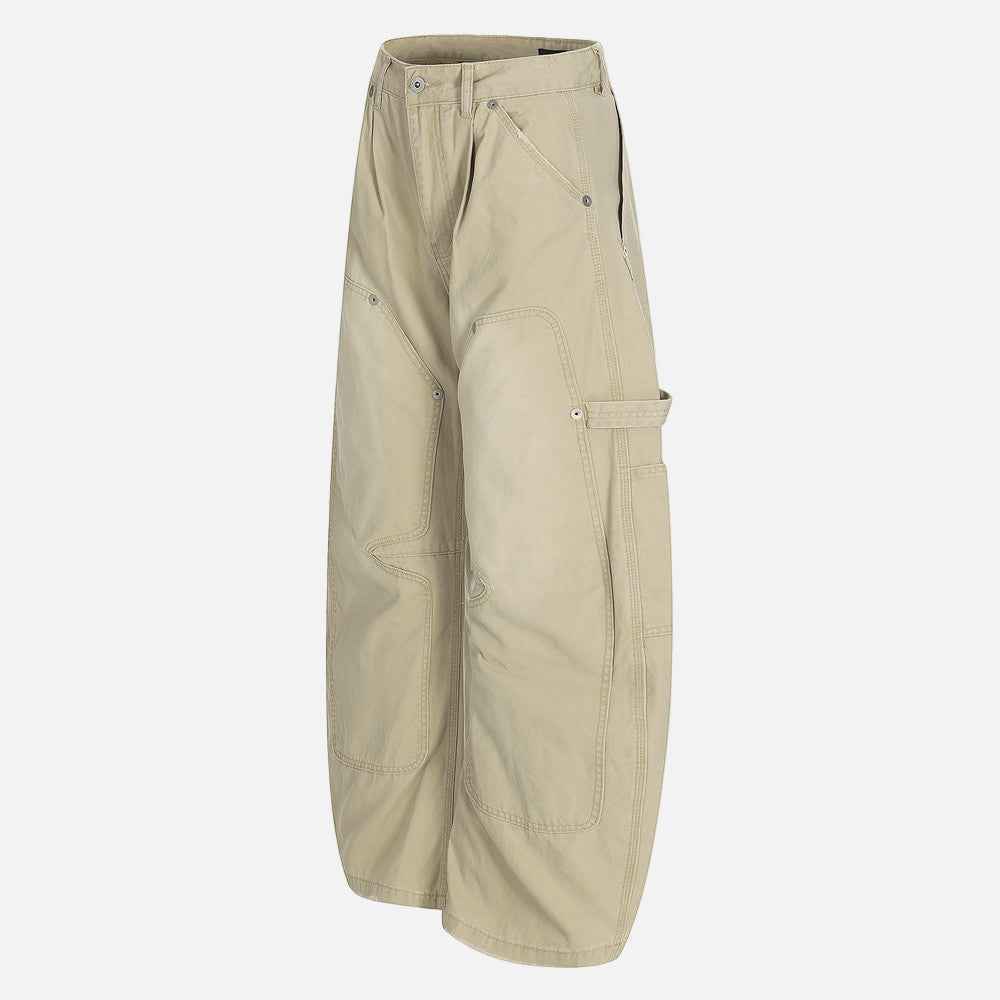 Vintage Distressed Workwear Wide-Leg Cargo Jeans