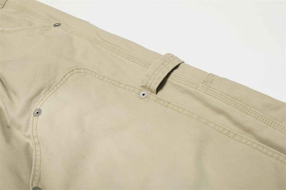 Vintage Distressed Workwear Wide-Leg Cargo Jeans