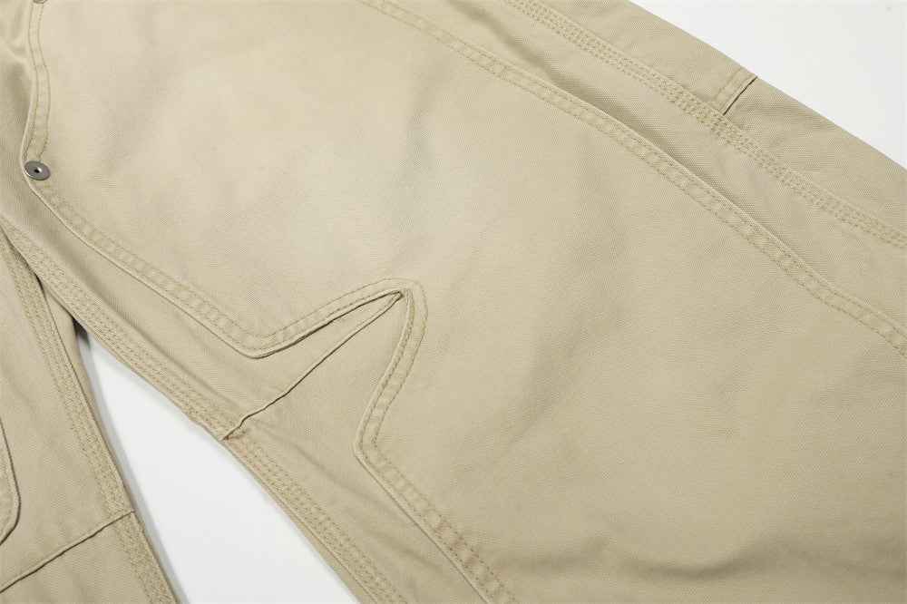 Vintage Distressed Workwear Wide-Leg Cargo Jeans