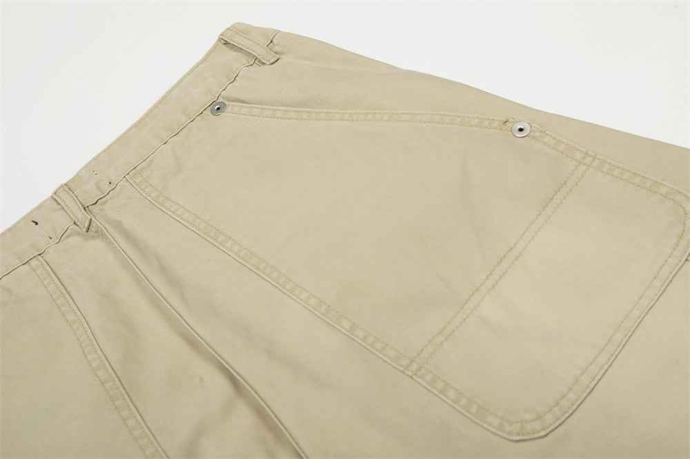 Vintage Distressed Workwear Wide-Leg Cargo Jeans