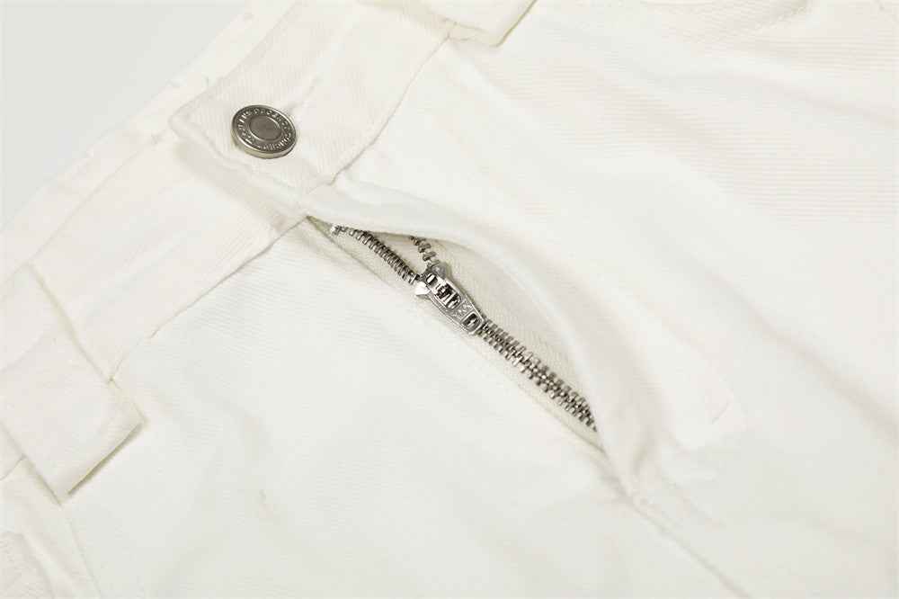Y2K Stylish Slim Fit White Distressed Denim Jeans