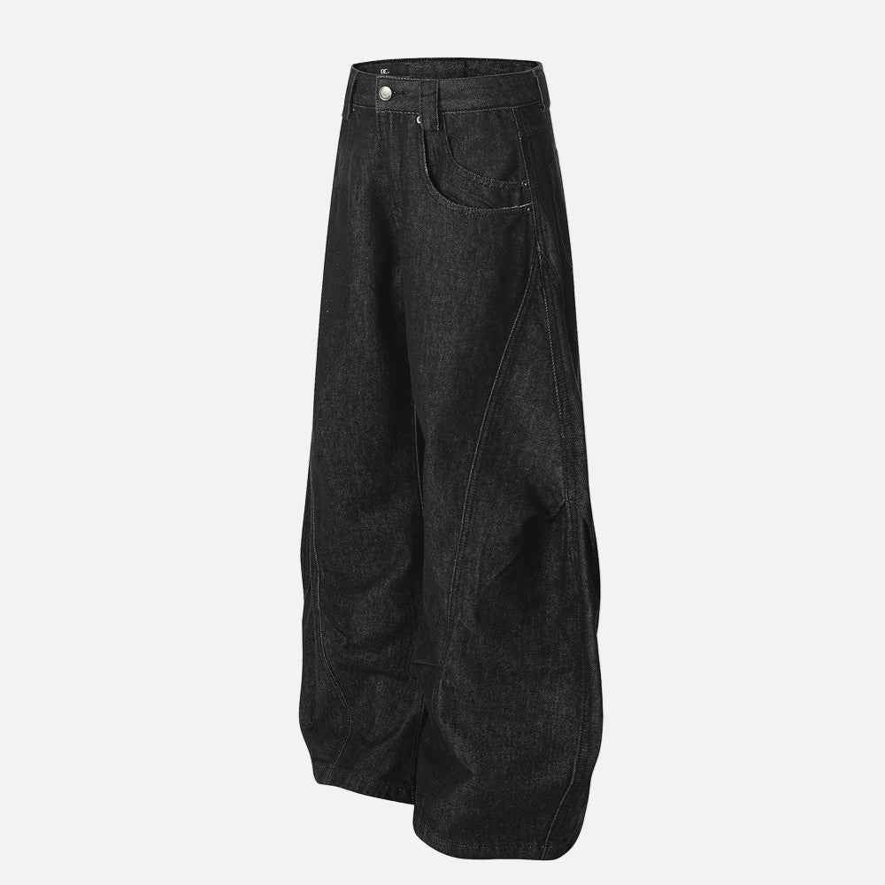 Stylish Deconstructed Pleated Wide Leg Jeans