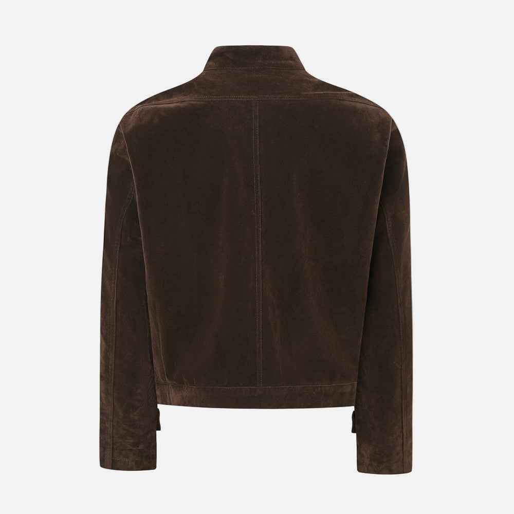 Stylish Multi Pocket Oversized Suede Stand Collar Jacket