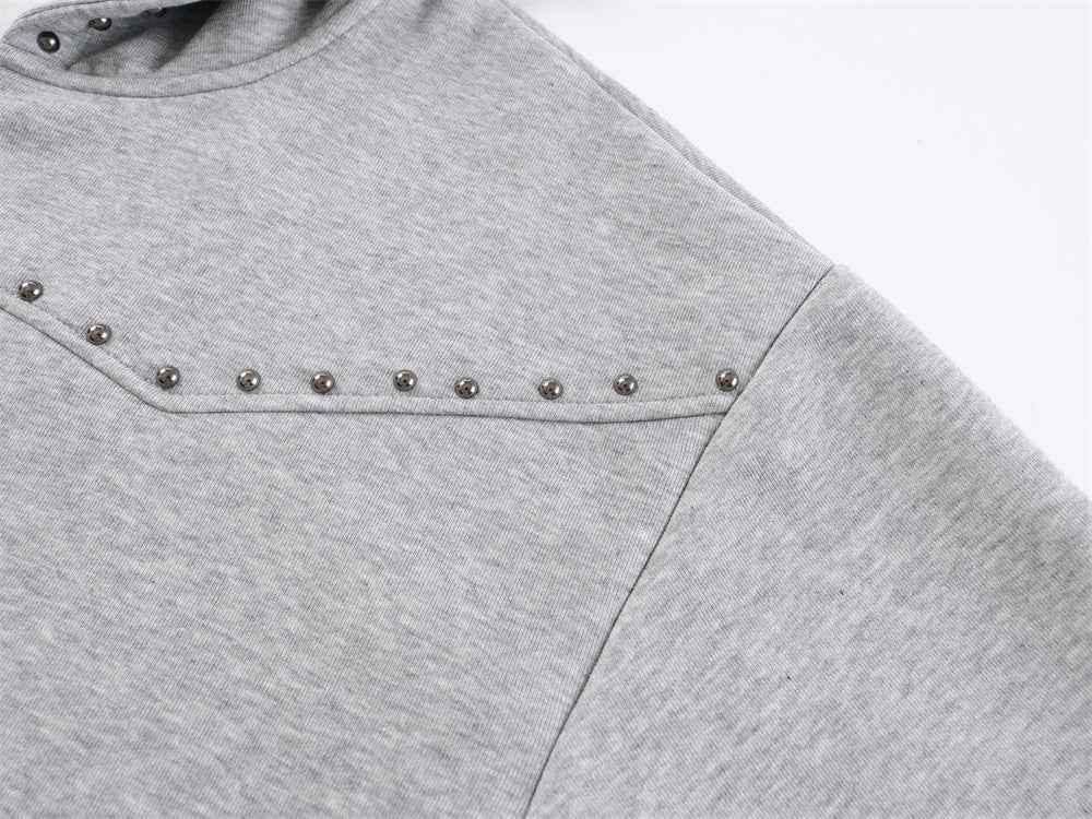 Heavyweight Metal Studs Zip-Up Hooded Sweatshirt