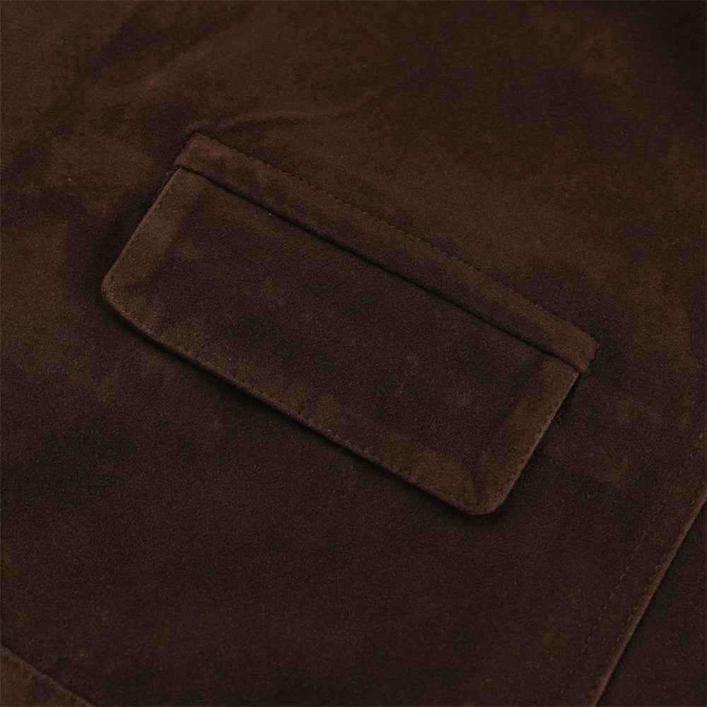 Stylish Multi Pocket Oversized Suede Stand Collar Jacket