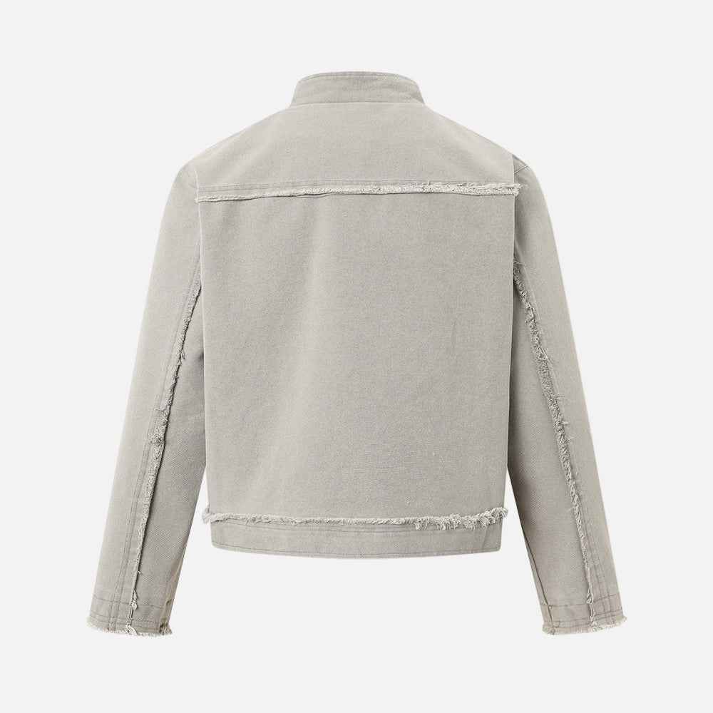 Punk Ripped Heavyweight Fringed Zip Denim Jacket