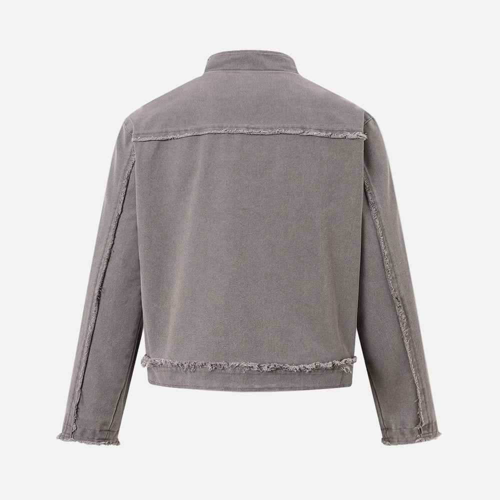 Punk Ripped Heavyweight Fringed Zip Denim Jacket