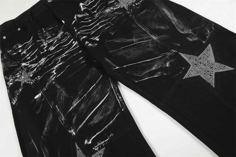 Unique Graffiti Paint Splatter Loose Wide-Leg Jeans