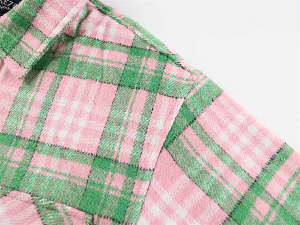 Breathable Hip Hop Retro Plaid Zip-Up Shirt