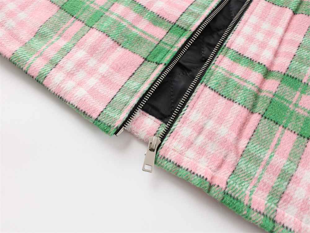 Breathable Hip Hop Retro Plaid Zip-Up Shirt