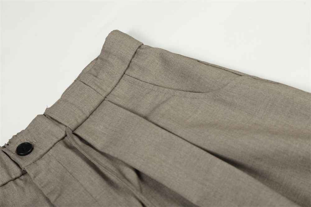 Casual Loose Fit Wide Leg Pleated Suit Pants