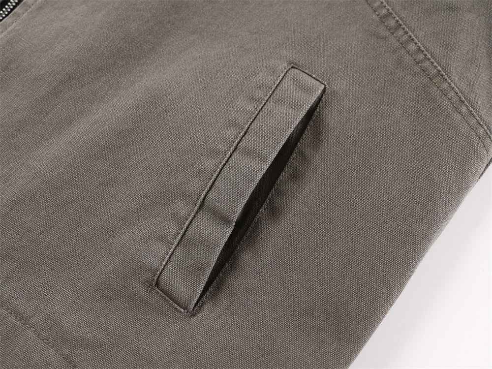Stylish Color Block Stand Collar Retro Utility Jacket