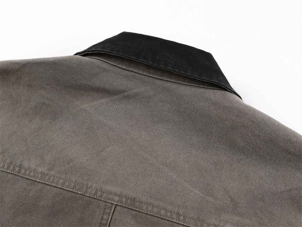 Stylish Color Block Stand Collar Retro Utility Jacket