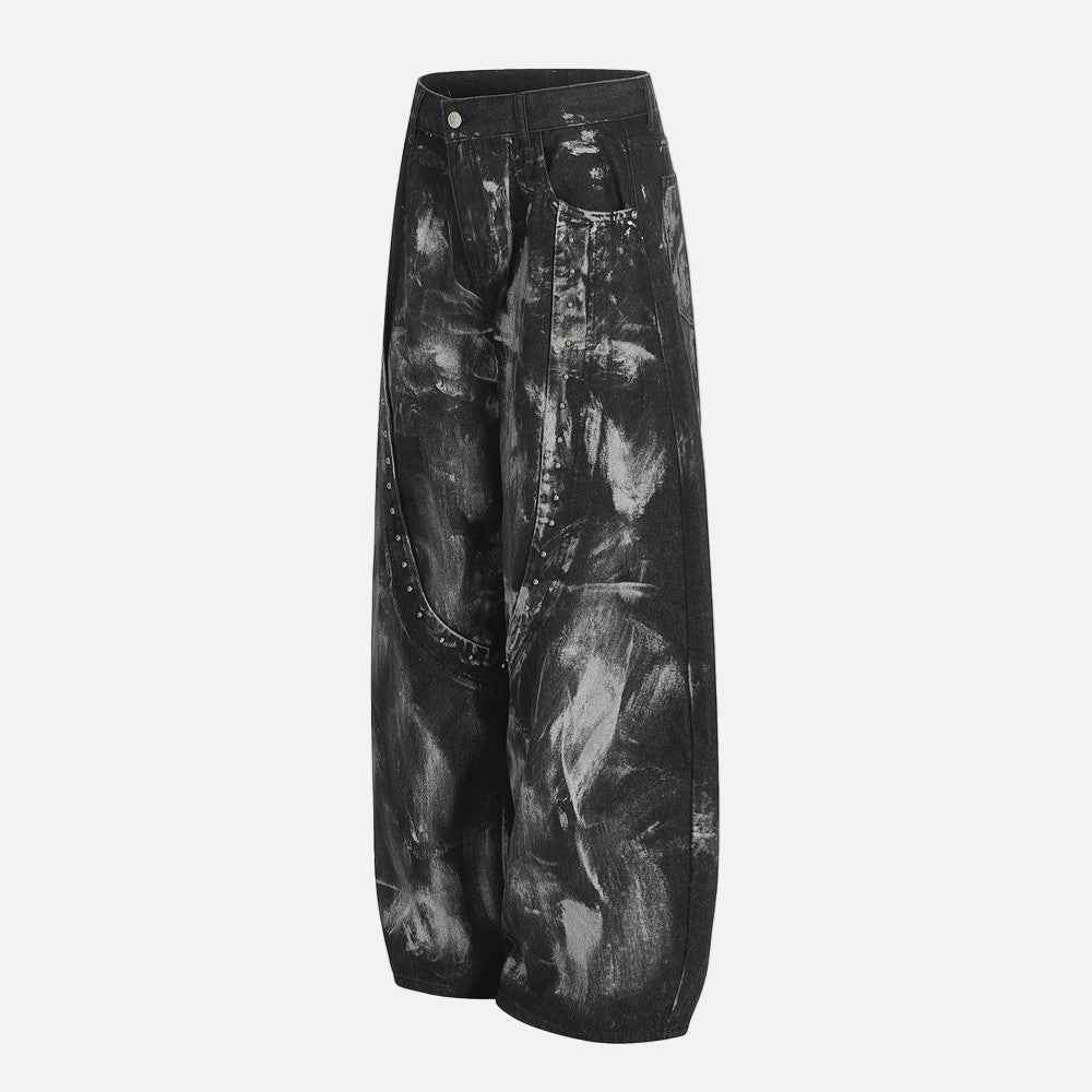 Ink Splatter Painted Heavy-Duty Punk Denim Jeans