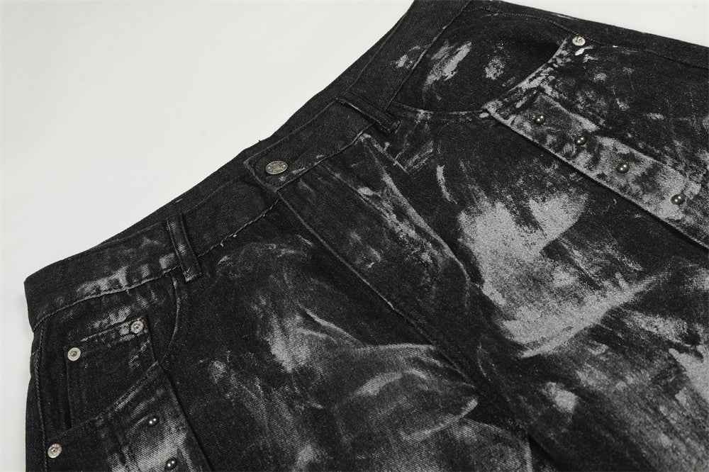 Ink Splatter Painted Heavy-Duty Punk Denim Jeans