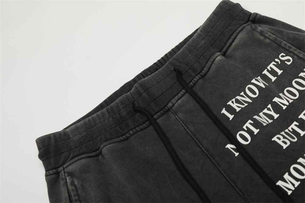 Vintage Retro Letter Print Flared Straight Sweatpants